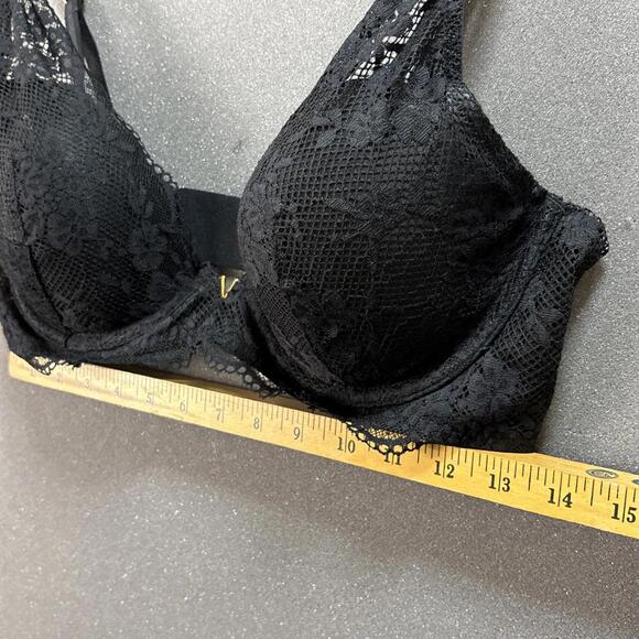 Victoria's Secret Lace Bra 32D Black Lined Semi Sheer Demi Underwire - Picture 8 of 8